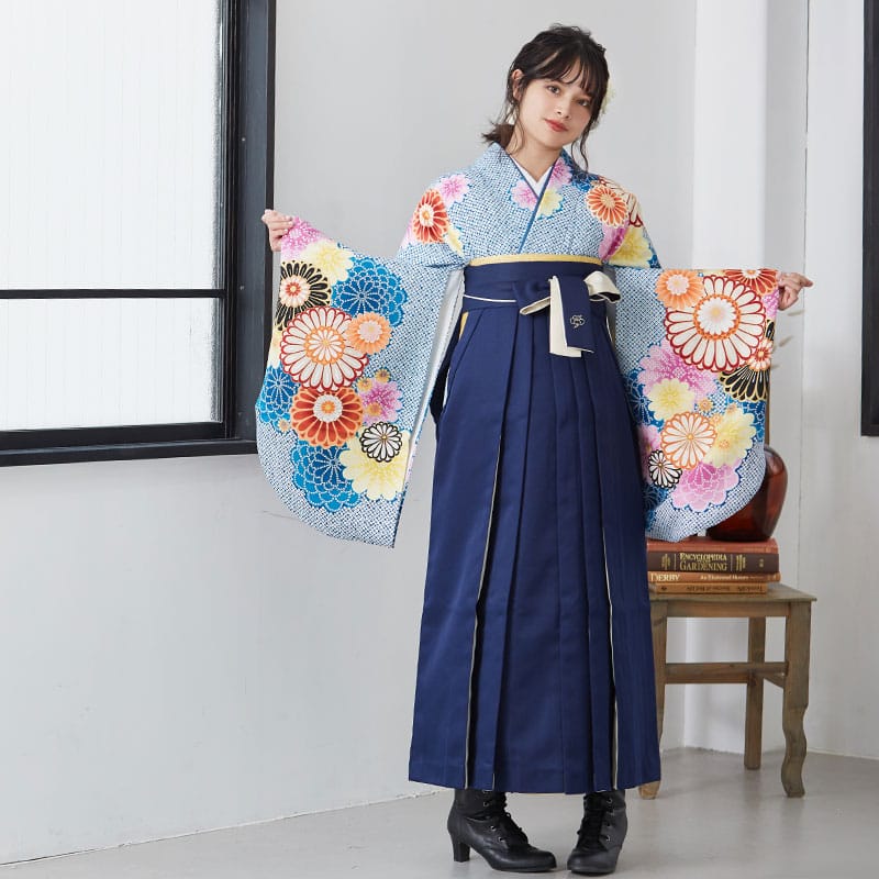  【SALE】 青　鹿の子　菊花 レンタル 大学生袴 G901