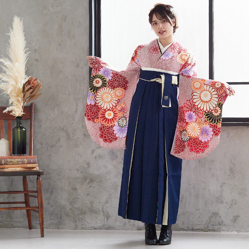  【SALE】 赤　鹿の子　菊花 レンタル 大学生袴 G898