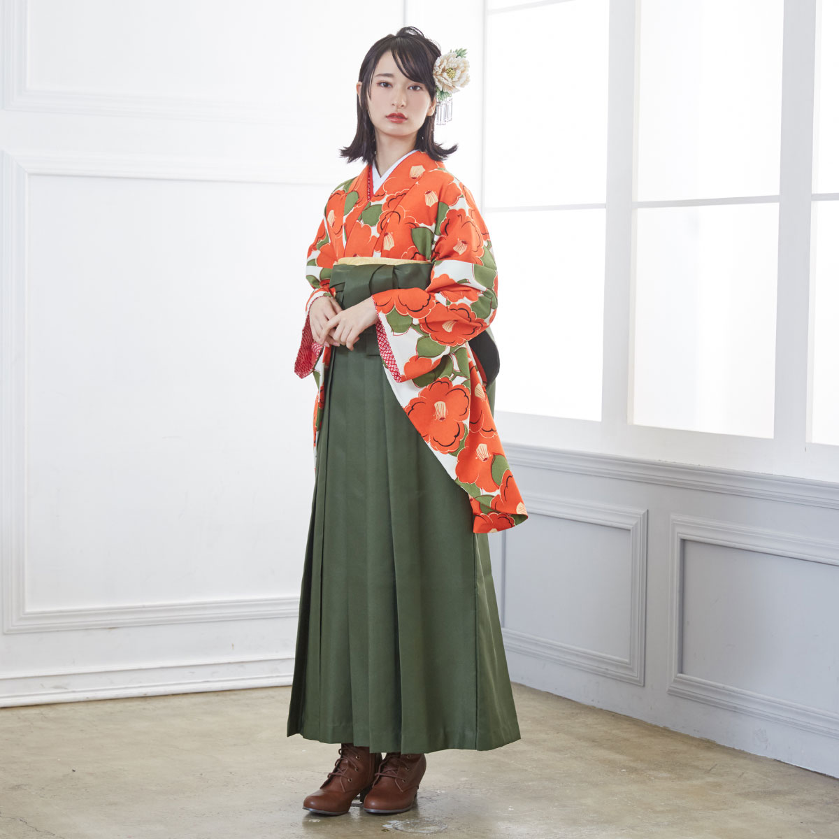 九重 クリーム色　紅椿 レンタル 大学生袴 G888