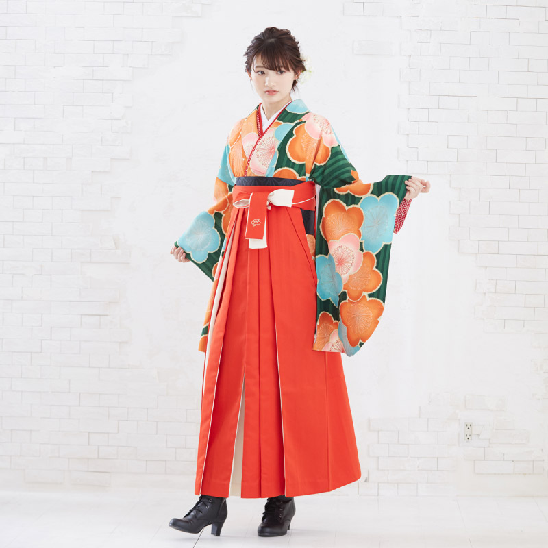 九重 【SALE】 緑　縦縞梅尽し レンタル 大学生袴 G887