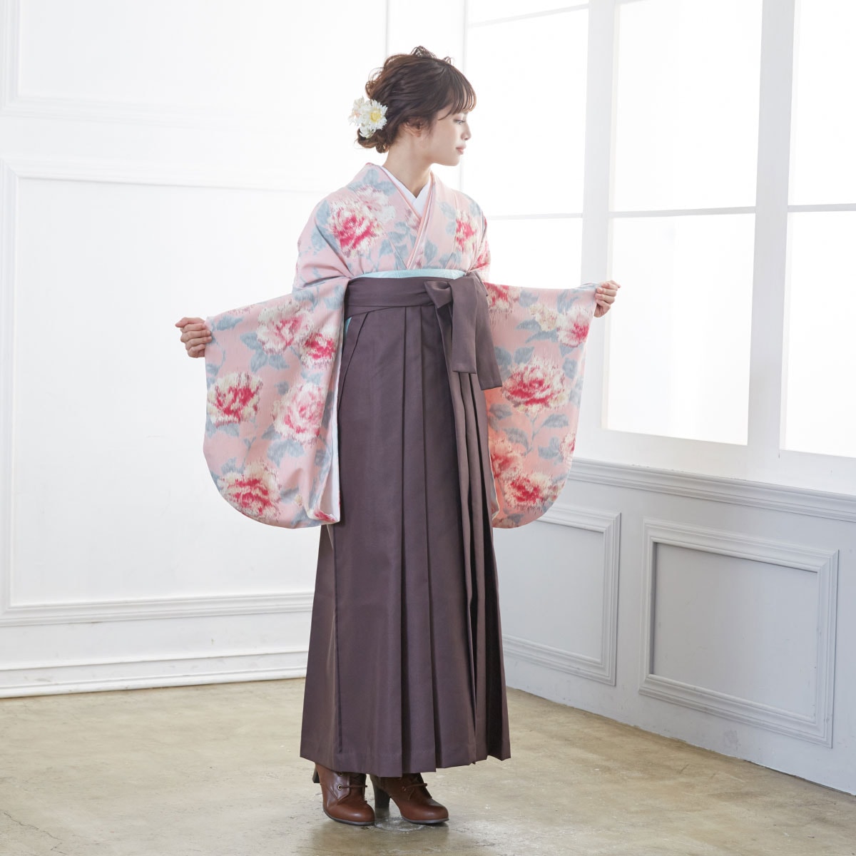 JILL STUART ピンク　絣風薔薇 レンタル 大学生袴 G879