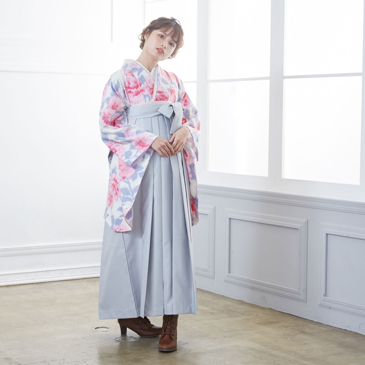 JILL STUART 【SALE】 白　絣風薔薇 レンタル 大学生袴 G877