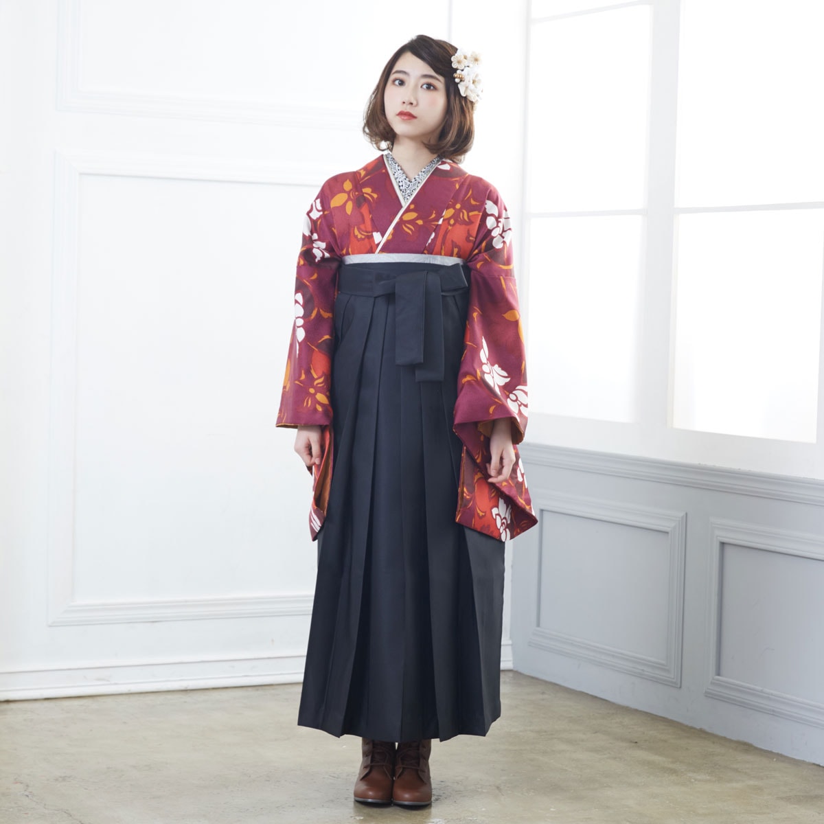  【SALE】 紫　花唐草 レンタル 大学生袴 G855