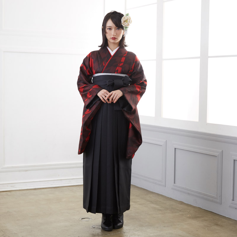  【SALE】 黒×赤・紫　千鳥格子 レンタル 大学生袴 G853
