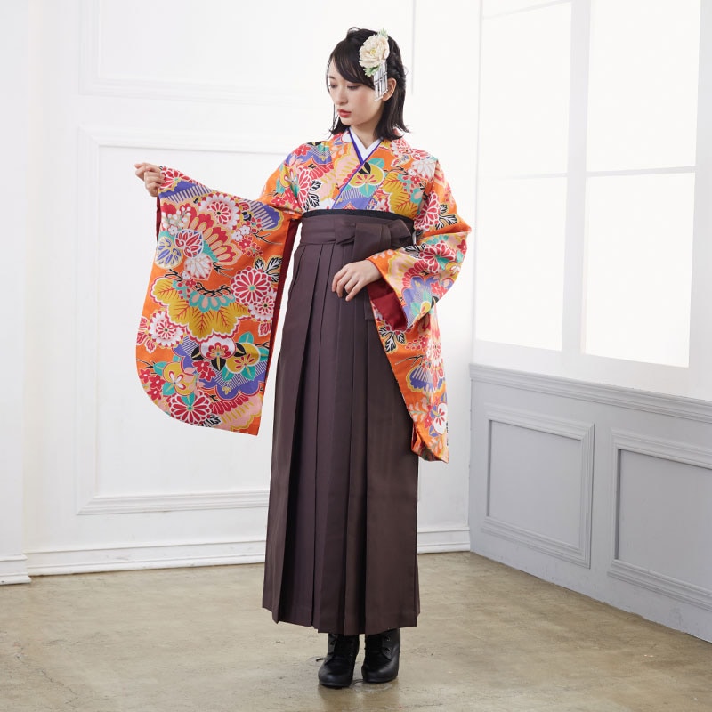  【SALE】 橙　松に菊橘葵 レンタル 大学生袴 G848