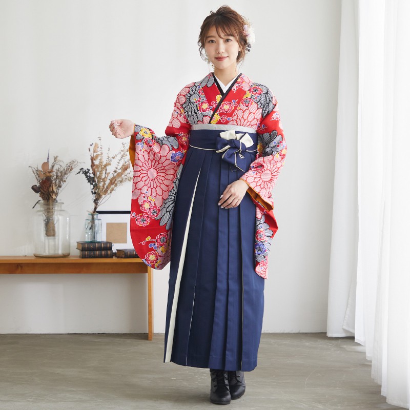  【SALE】 赤　大菊に梅 レンタル 大学生袴 G846