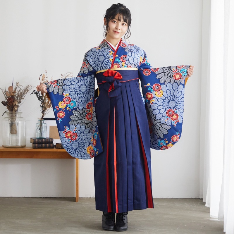  【SALE】 青　大菊に梅 レンタル 大学生袴 G845