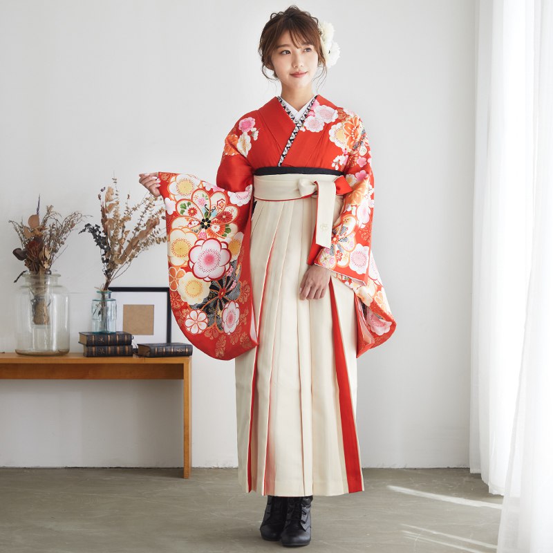  【SALE】 朱赤　梅に宝尽くし レンタル 大学生袴 G844