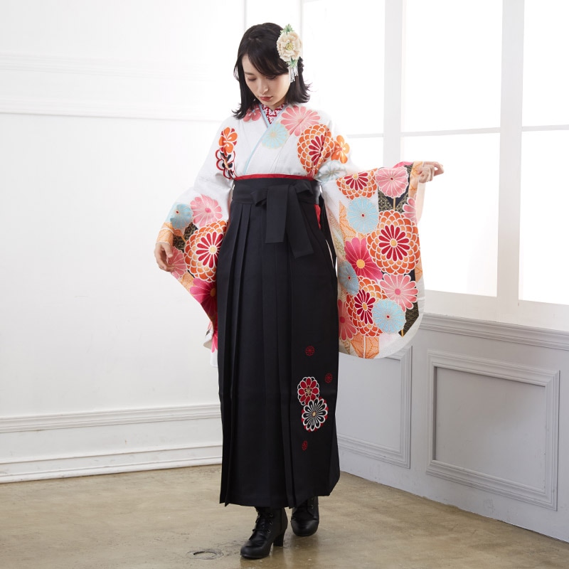  【SALE】 白　矢羽根に菊 レンタル 大学生袴 G838