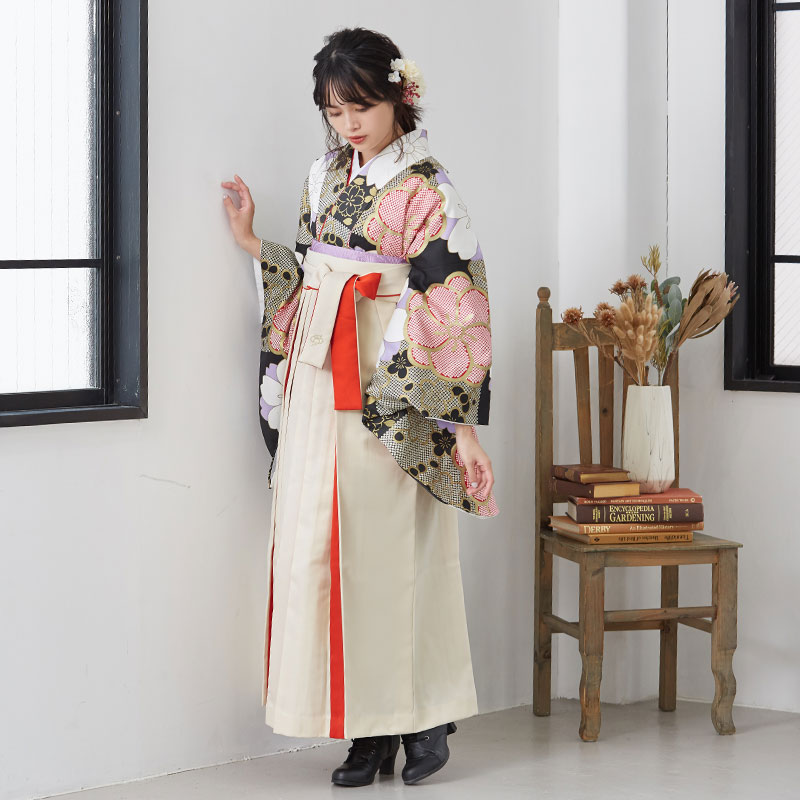  【SALE】 墨　桜と梅 レンタル 大学生袴 G834