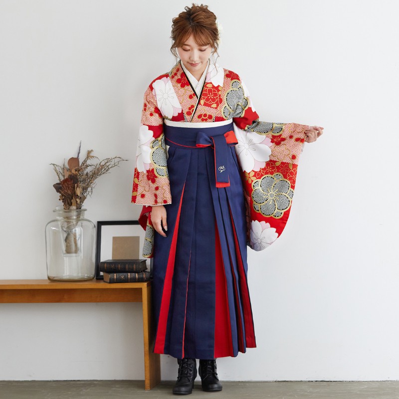  【SALE】 赤　桜と梅 レンタル 大学生袴 G833