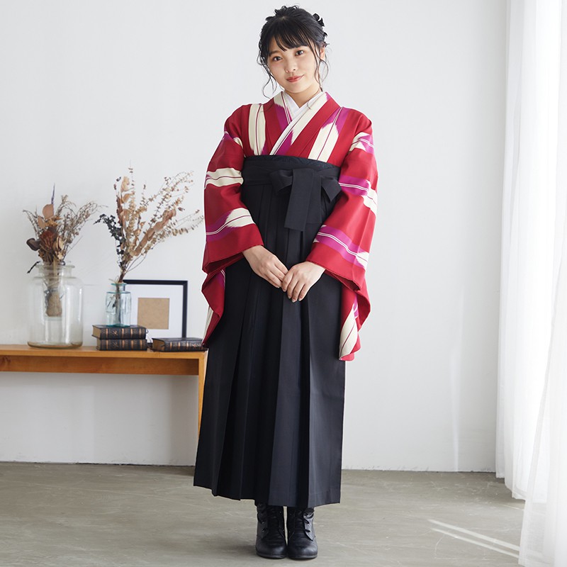  【SALE】 赤　矢絣 レンタル 大学生袴 G830