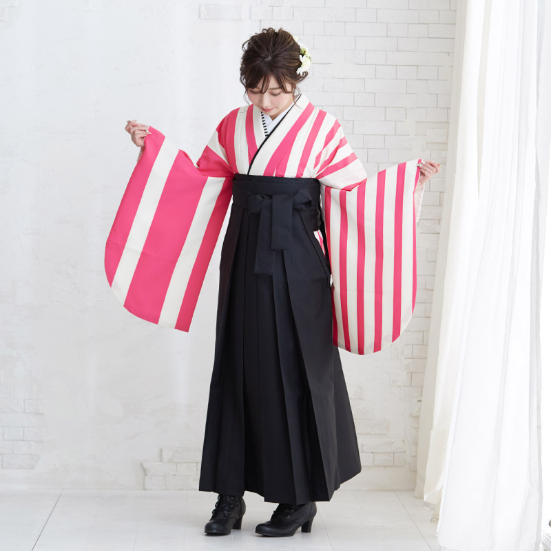  【SALE】 ピンクストライプ 宅 Web限定商品 レンタル 大学生袴 G829