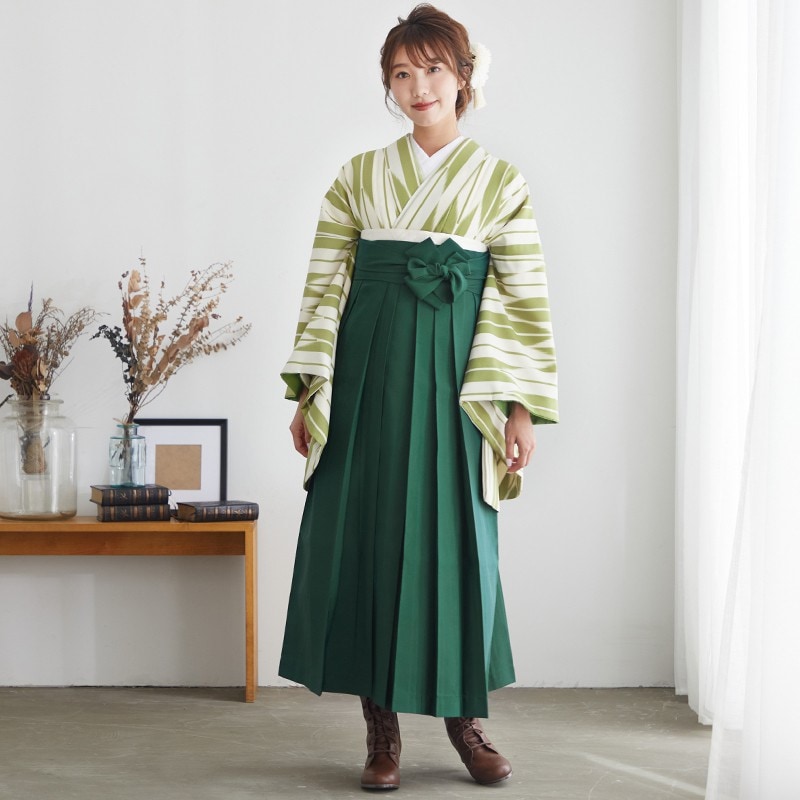  【SALE】 黄緑×黄色　矢絣 レンタル 大学生袴 G828