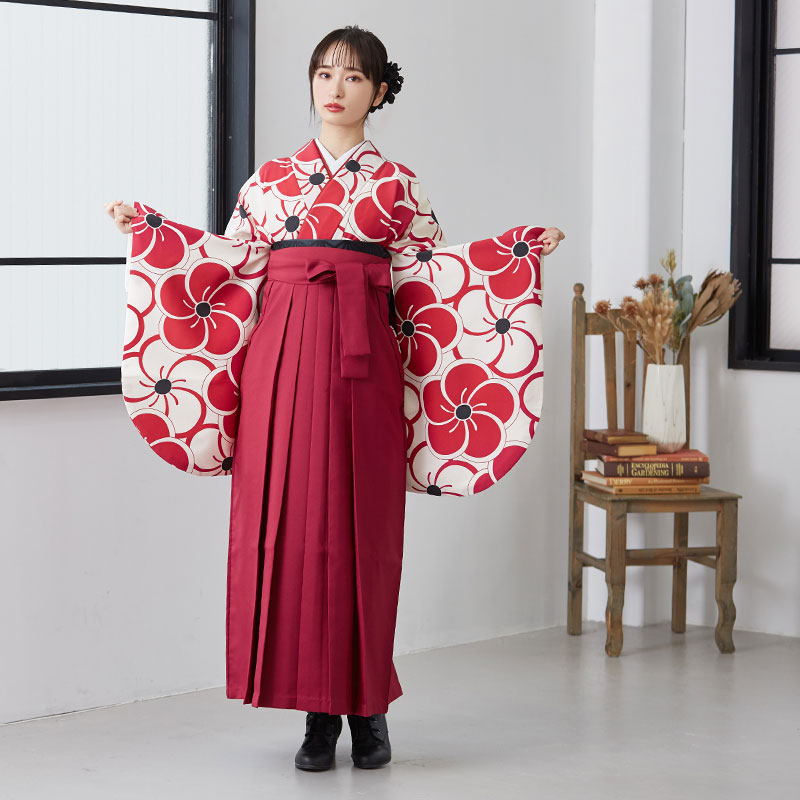  【SALE】 赤×白　ねじり梅尽くし レンタル 大学生袴 G824