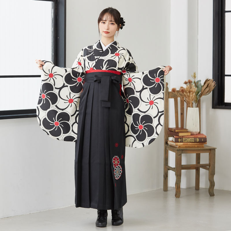  【SALE】 白×黒　ねじり梅尽くし レンタル 大学生袴 G823