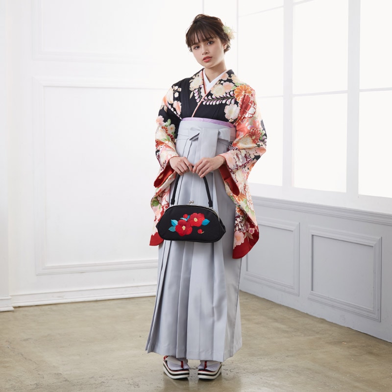  【SALE】 黒 豪華牡丹に辻が花 レンタル 大学生袴 G817