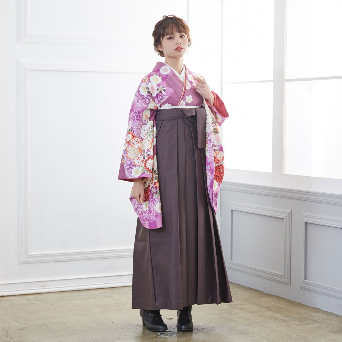  【SALE】 紫 豪華牡丹菊に桜 レンタル 大学生袴 G815