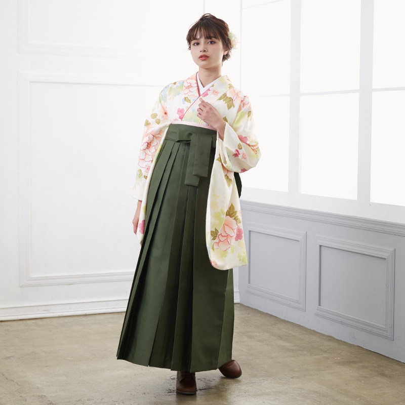  【SALE】 クリーム　雪輪に牡丹 G793 レンタル 大学生袴 G791