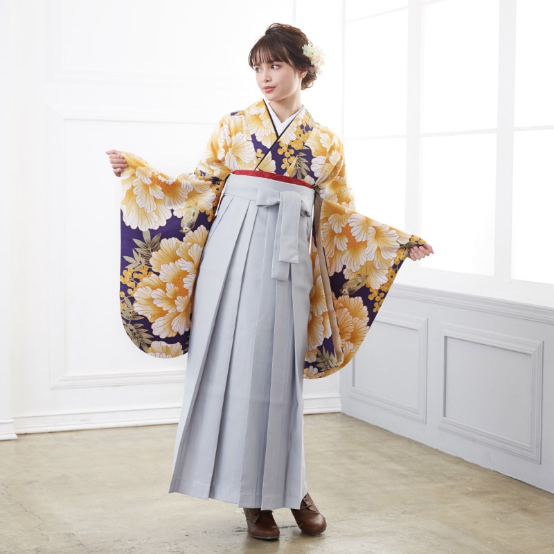  紺　牡丹に鳥 G780 レンタル 大学生袴 G768