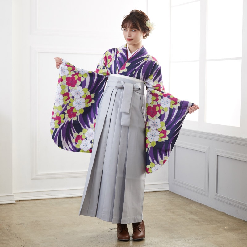  【SALE】 紺×紫　流線桜 G778 レンタル 大学生袴 G766