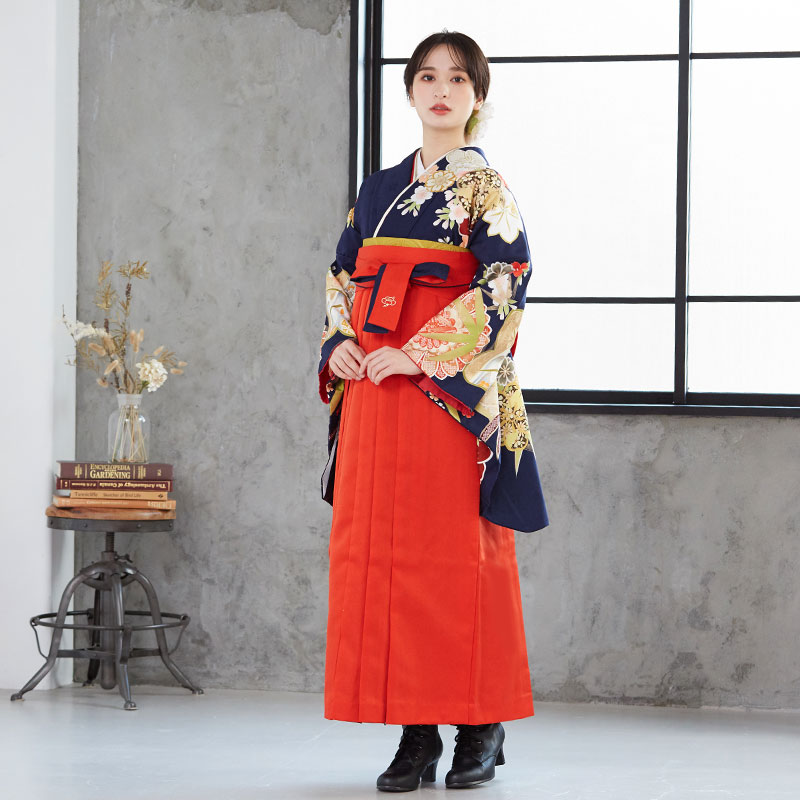  紺　梅菊笹桜宝尽くし G796 レンタル 大学生袴 G755