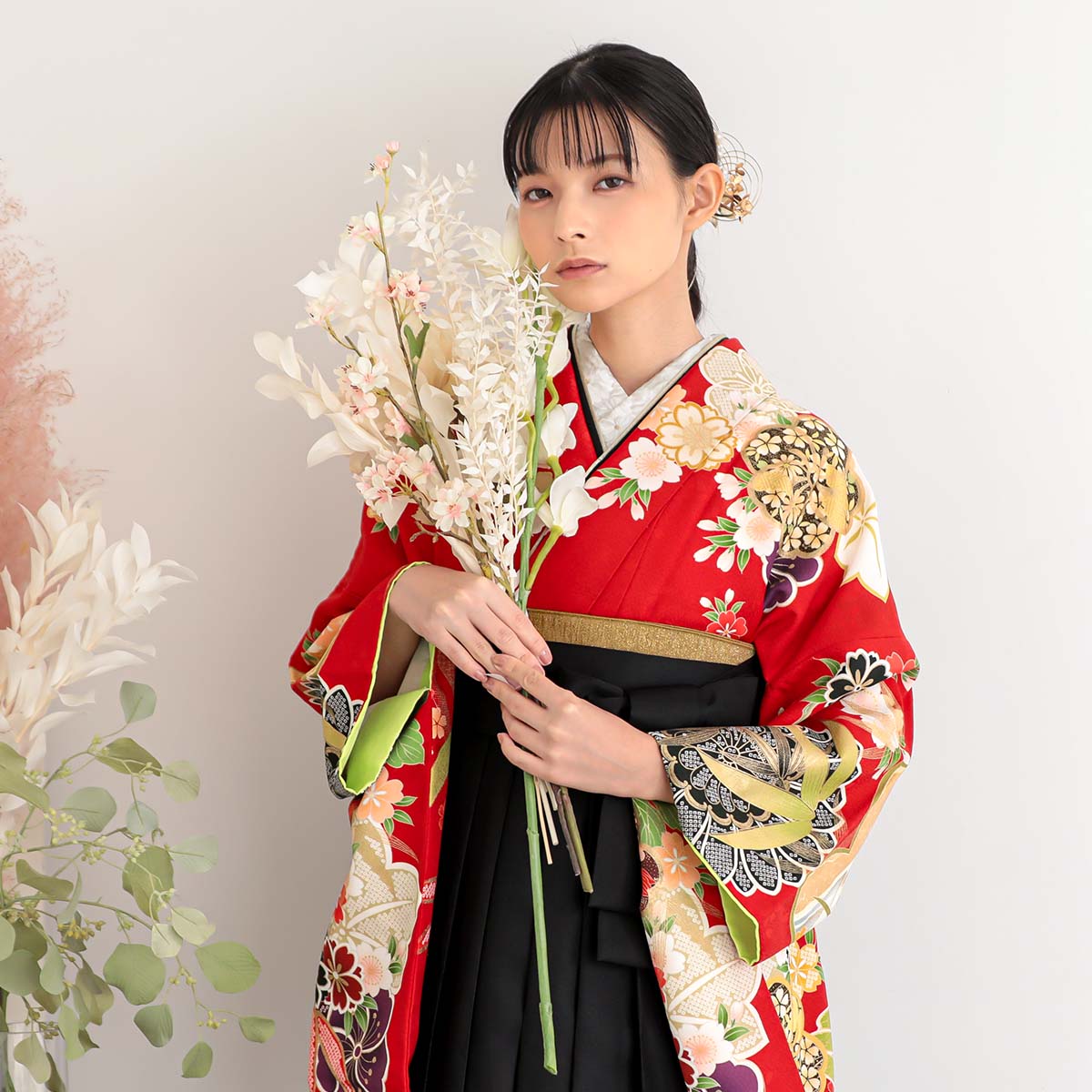  赤　梅菊笹桜宝尽くし G795 レンタル 大学生袴 G754