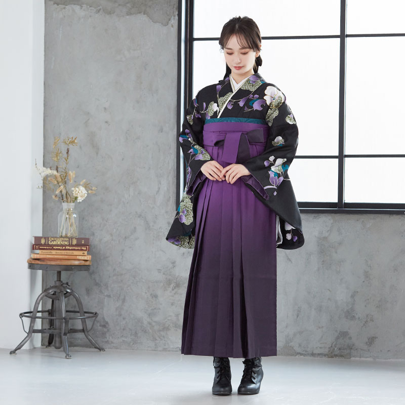 Adam＆Eve 【SALE】 黒　市松柄椿 レンタル 大学生袴 G732