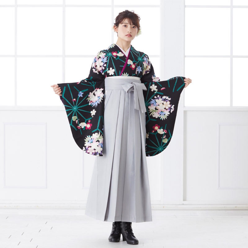 Adam＆Eve 【SALE】 黒　麻の葉に花の丸 レンタル 大学生袴 G729