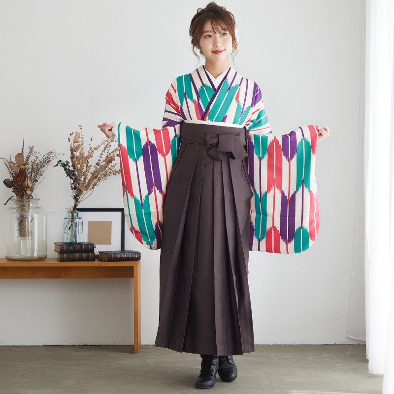  紫ピンク　矢絣 G725 レンタル 大学生袴 G717