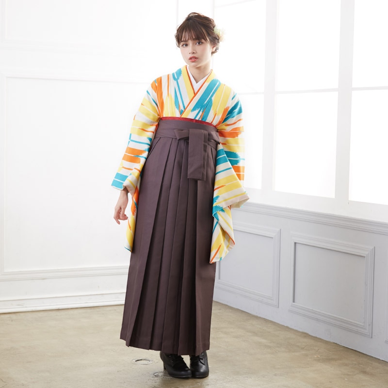  【SALE】 黄オレンジ　矢絣 G724 レンタル 大学生袴 G716