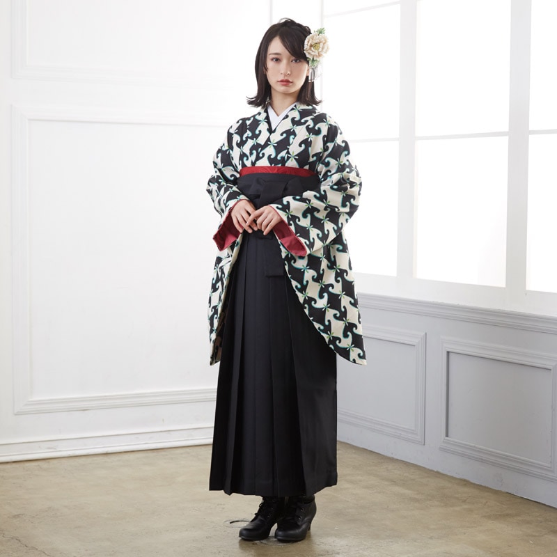  【SALE】 黒　幾何学模様 レンタル 大学生袴 G708