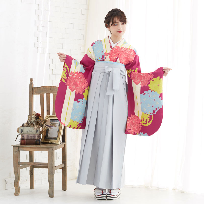  【SALE】 赤紫　矢羽根花の丸 レンタル 大学生袴 G707