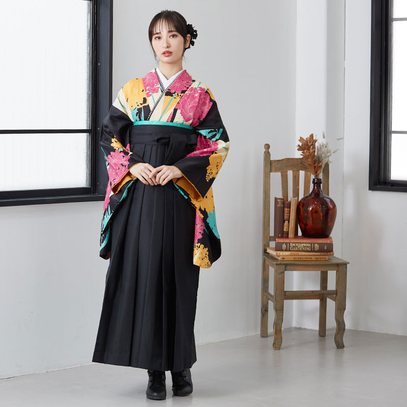  【SALE】 黒　矢羽根花の丸 レンタル 大学生袴 G706