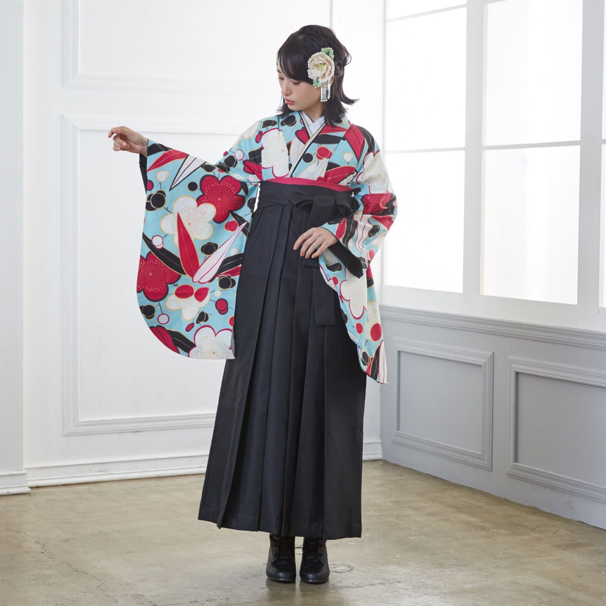 九重 【SALE】 水色　笹と梅 レンタル 大学生袴 G677