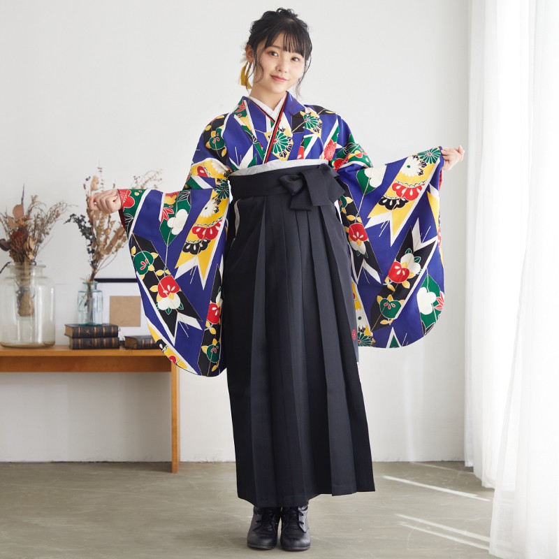 九重 【SALE】 青　矢絣と花 レンタル 大学生袴 G675