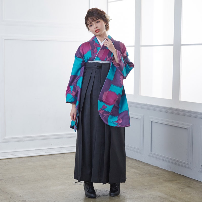  【SALE】 青緑　市松アザミ G672W レンタル 大学生袴 G666