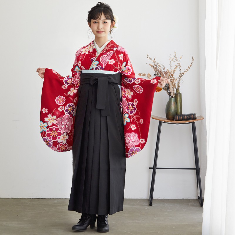  【SALE】 赤　疋田梅 レンタル 大学生袴 G659