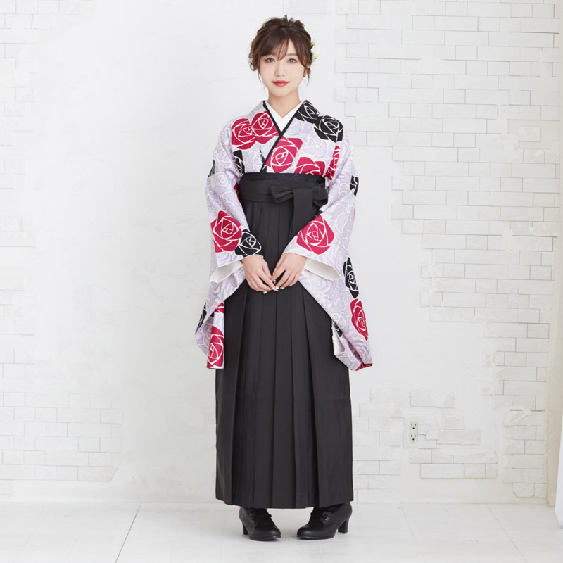  【SALE】 薄紫　疋田薔薇 レンタル 大学生袴 G646