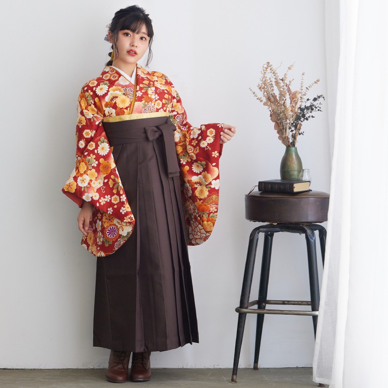  【SALE】 赤　雪輪花くす玉 レンタル 大学生袴 G641