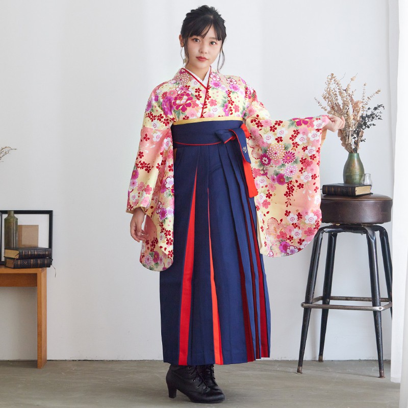  【SALE】 クリーム　桜に花紋 A040 レンタル 大学生袴 G640