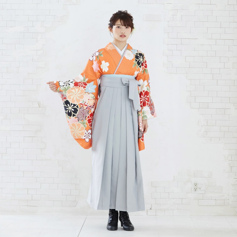  【SALE】 オレンジ　雪輪に桜菊花 レンタル 大学生袴 G635