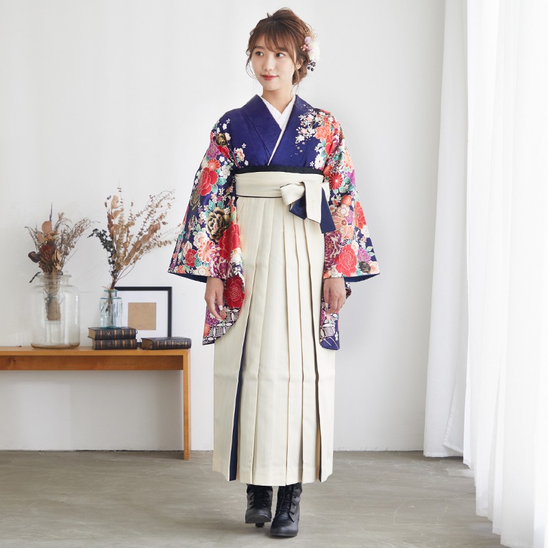 anan 【SALE】 紺　鞠と四季の花々 レンタル 大学生袴 G625