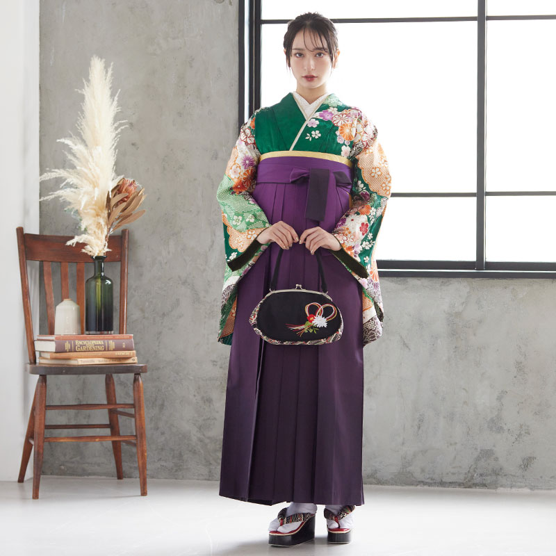 anan 【SALE】 緑　疋田桜と御所車 レンタル 大学生袴 G623