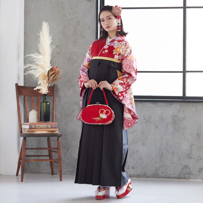 anan 【SALE】 赤　疋田桜と御所車 レンタル 大学生袴 G622