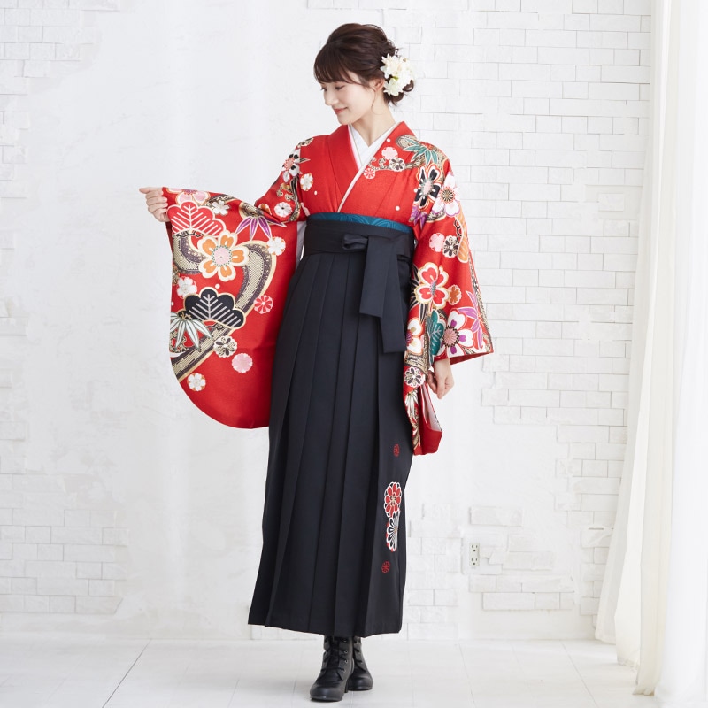 anan 【SALE】 赤　桜と松に流水 レンタル 大学生袴 G621
