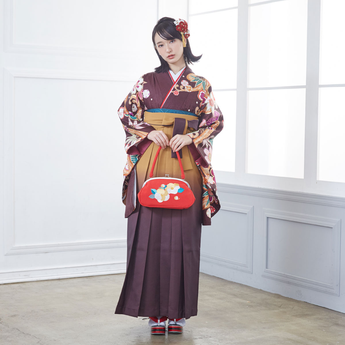 anan 【SALE】 茶　桜と松に流水 レンタル 大学生袴 G620