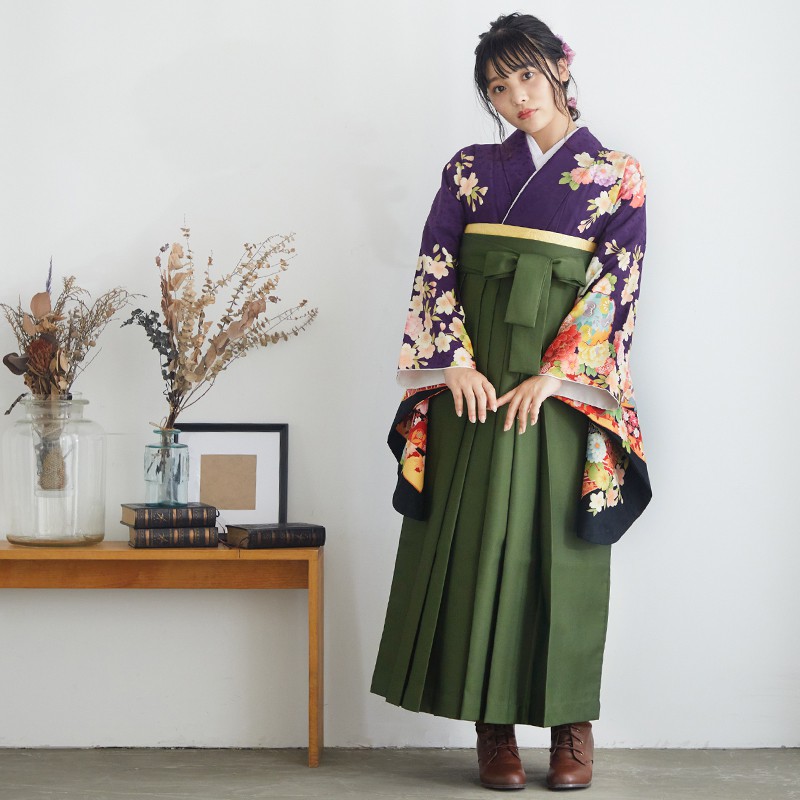  【SALE】 紫　雪輪牡丹に熨斗 レンタル 大学生袴 G613