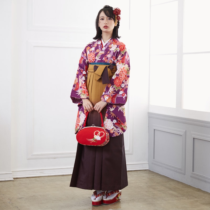 H 【SALE】 紫　松竹梅に牡丹 レンタル 大学生袴 G609