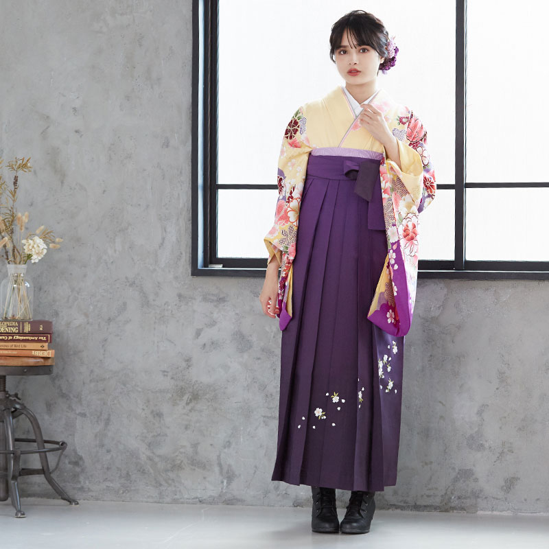  【SALE】 黄　七宝雲取牡丹 レンタル 大学生袴 G600